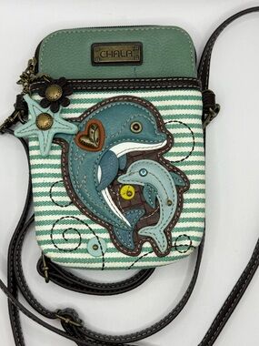 Chala Crossbody Dolphin Cellphone Bag EUC Padded, Adjustable Straps, Zipper Pull